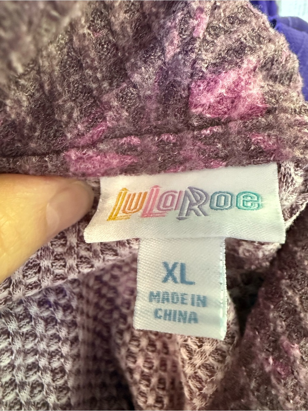 LuLaRoe Purple Cowl Neck Pullover with Pink Accents - Picture 3 of 3